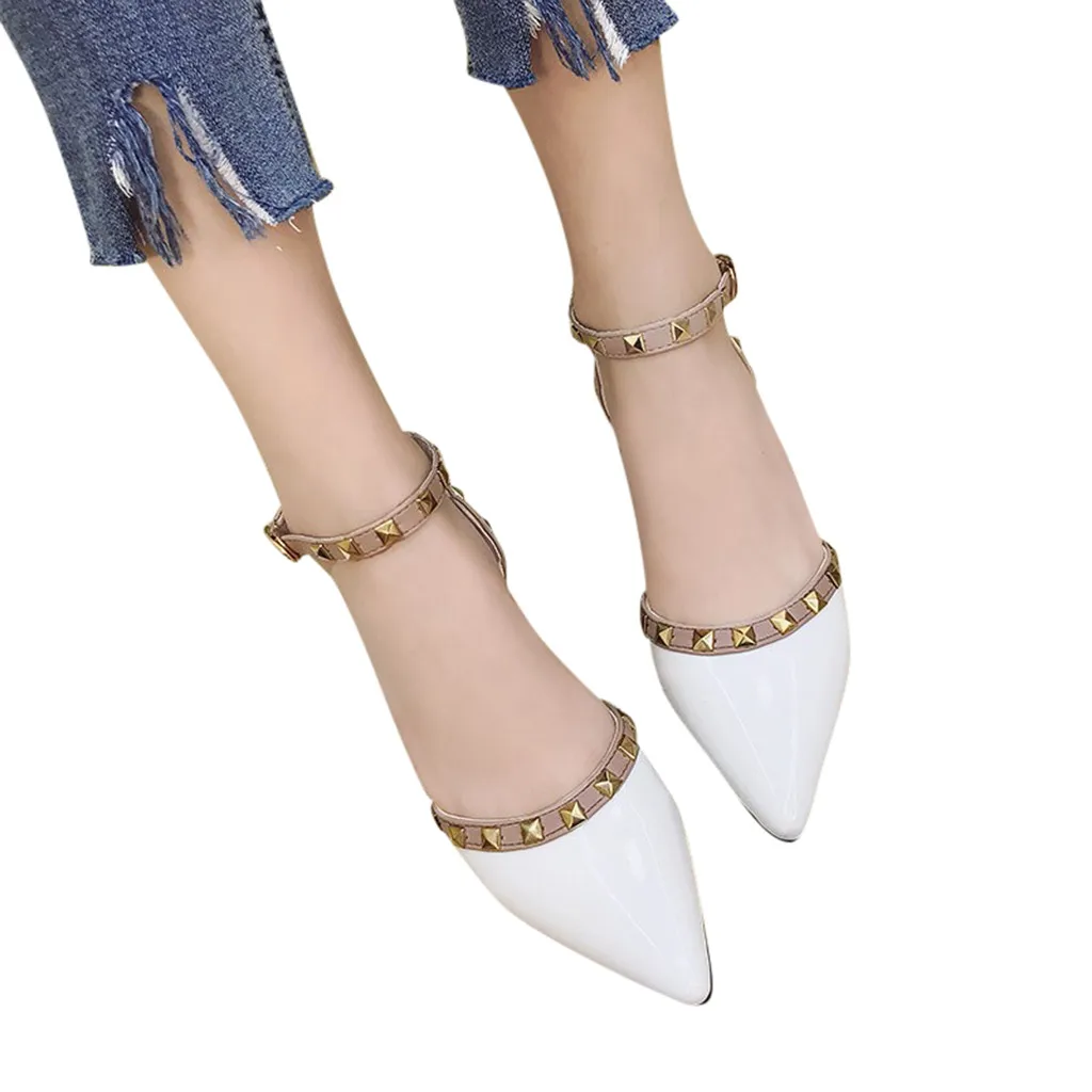 

Women's Fashion Casual Rivet Buckle Strap Sandals Pointed Toe Low Heels Buckle Studded Stiletto Sandals Shoes For Woman#g4