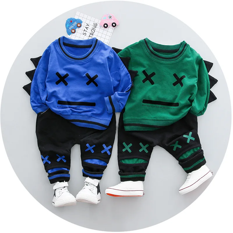 Одежда для новорожденных мальчиков Демисезонный комплект детской одежды хлопок Одежда для младенцев с длинными рукавами 2 шт. Детские Костюмы Набор