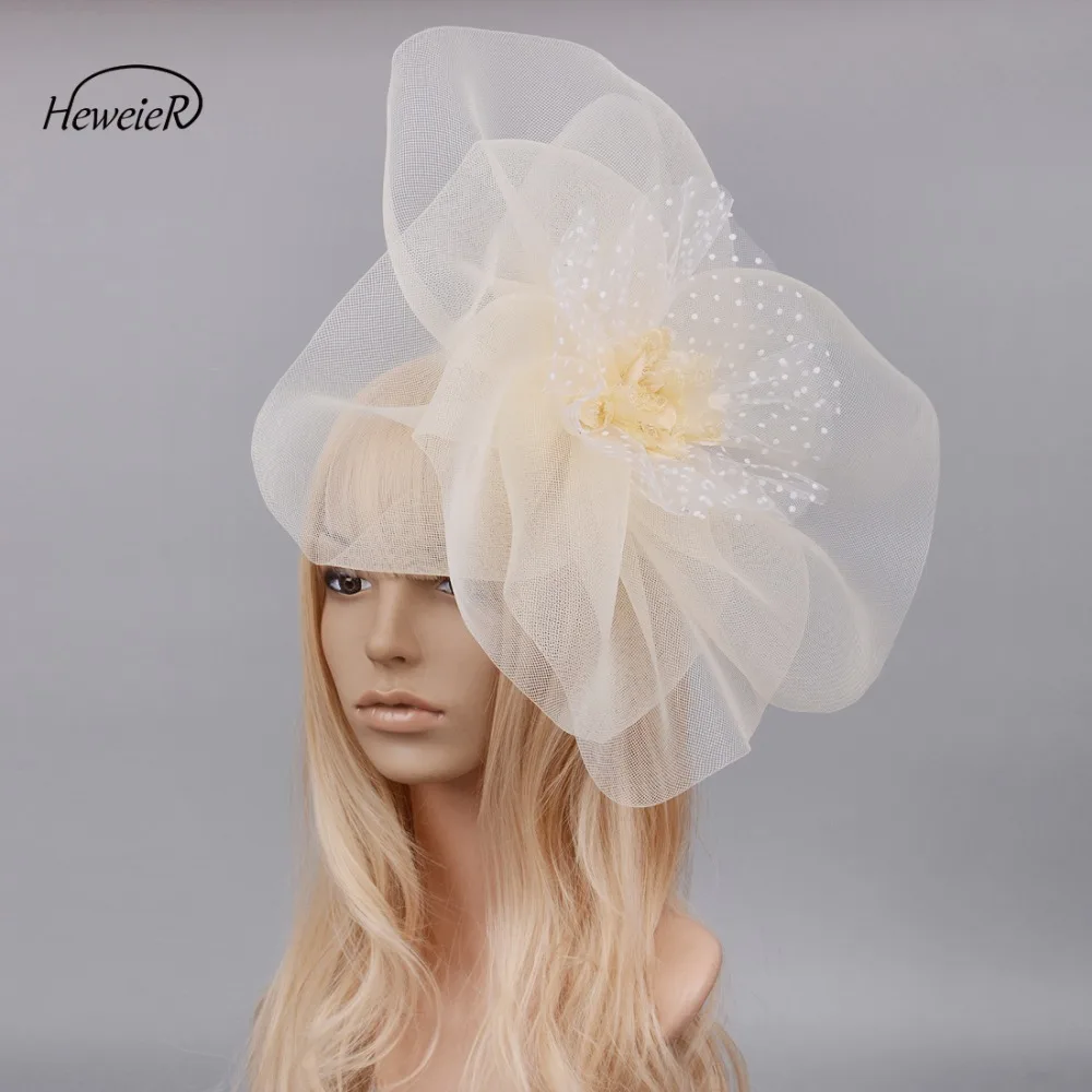 

Handmade Women Lady Bridal Large Fascinator Church Hat Flower Mesh Hair Clip Cocktail Races Headwear Headdress Hairpiece Fashion