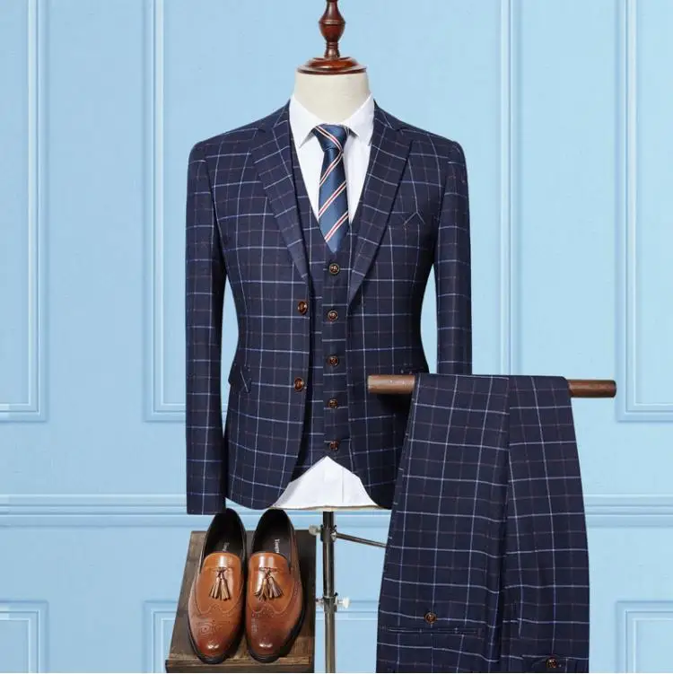 (Jacket+Vest+Pants) 2019 High Quality Fashion Grid Check Tuxedo Men Suit Slim Fit Formal Wedding Suit Men Terno Masculino Suits (Jacket+Vest+Pants) 2019 High Quality Fashion Grid Check Tuxedo Men Suit Slim Fit Formal Wedding Suit Men Terno Masculino Suits