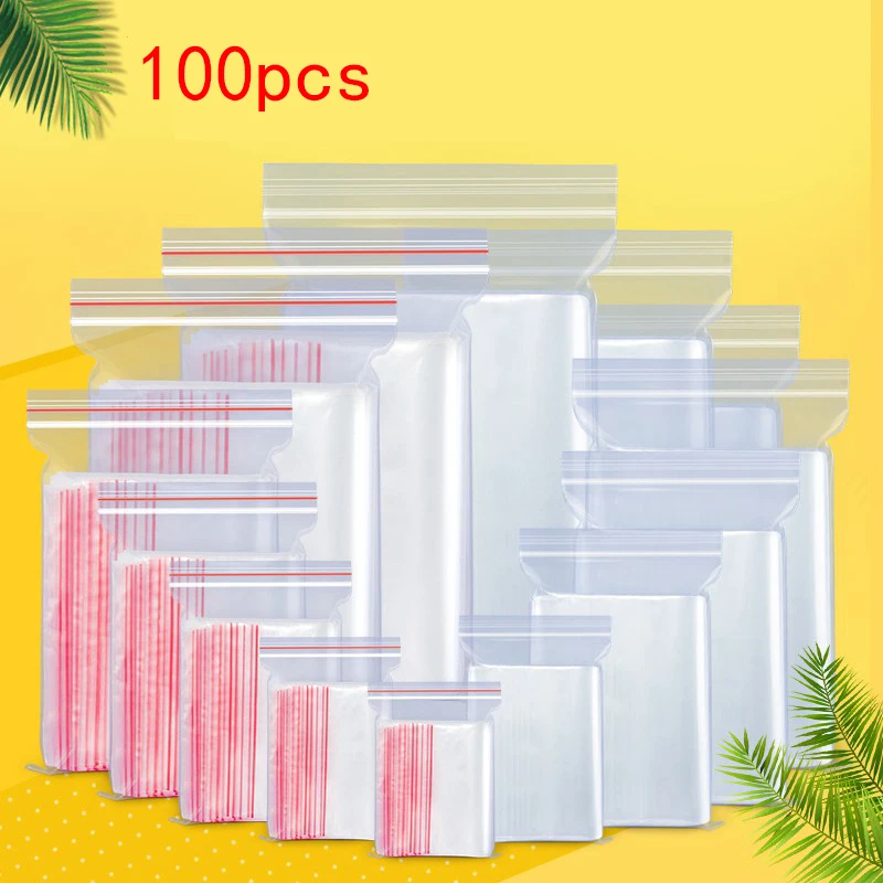 

100pcs Plastic Zip Lock Ziplock Bags Clear Food Storage Package Small Jewelry Packing Reclosable Poly Zip Bag Thick Dropshipping