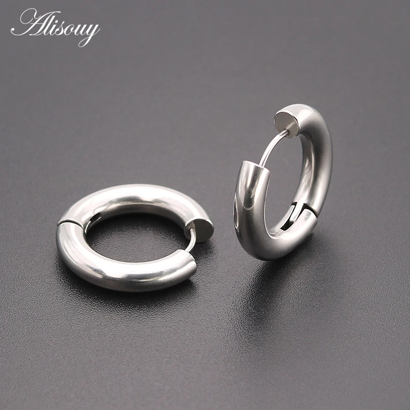 Alisouy Black/Rose Gold/Silver Color Tone Stainless Steel Hoop Earrings Round Loop Earring Men Women big size Hyperbole Jewelry