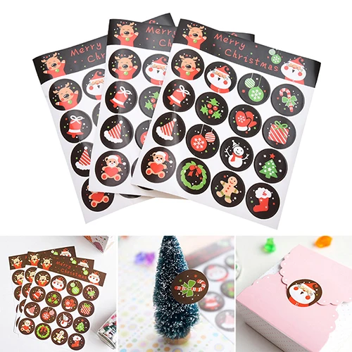 

48PCS/3SheetS DIY Scrapbooking Merry Christmas Gift Kraft Sticker Cookie/Cake/Gift Labels Stickers Sweets Party Seal Sticker