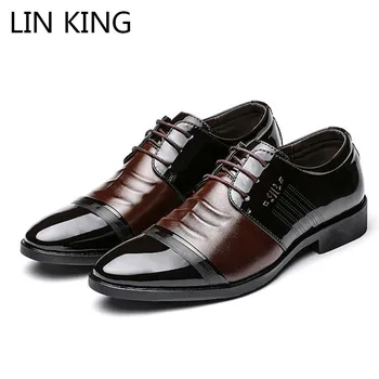 

LIN KING Spring Autumn Men Leather Casual Shoes Business Dress Shoes Wedding Party Formal Shoes Lace Up Handsome Oxfords Shoes