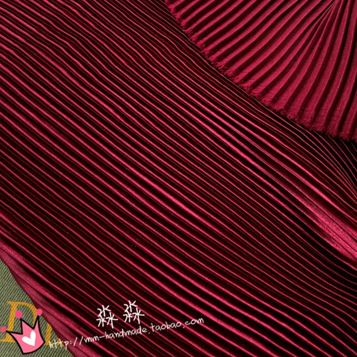 

1psc Fabric wine red Pinstripe accordion pleated silk satin crushed ice skirt fabric(pleated 0.5m)
