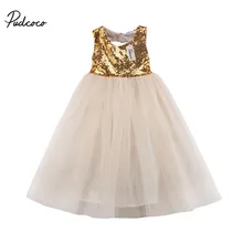Платье для девочек с цветами и блестками; бальное платье принцессы без рукавов; Пышное Платье с золотыми и серебряными блестками; платье подружки невесты на день рождения, свадьбу