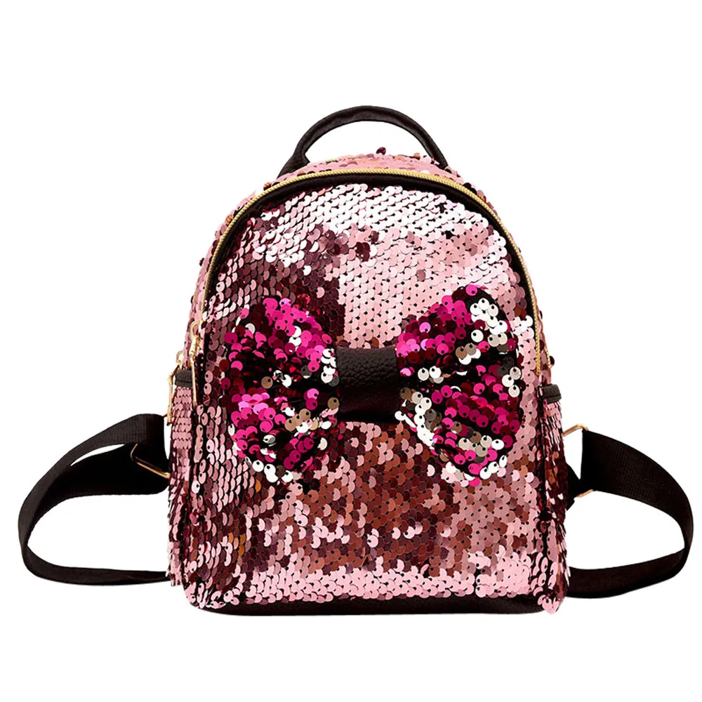 

Women Sequins Bow Tie Backpacks Teenage Girls Travel Large Capacity Bags Party Mini School Bags Mochila Mujer Casual HW
