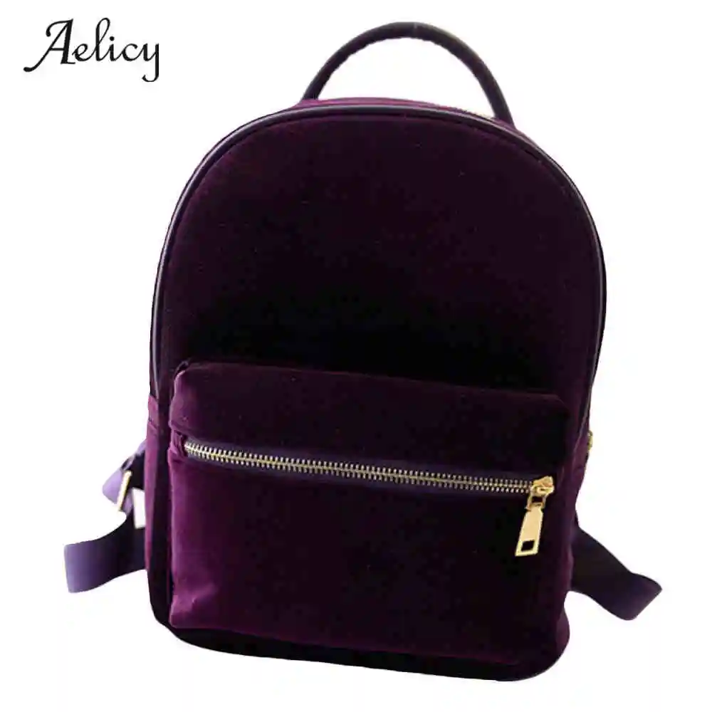 

Aelicy Small Velour Backpack Women Fashion Teenager School Bag Zipper Solid Casual Student Bags Girls Travel Bags D45