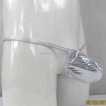 

Mens Micro String Thongs Bulge Pouch T-back Underwear G4033 Shiny Sexy Underwear Metallic Foiled Jersey