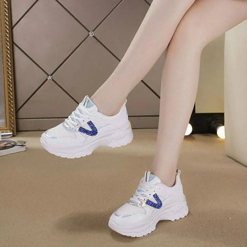 

Luxury Women Shoes Casual Fashion Sneaker Flat Platform Flyknit Stretch Fabric Ladies Shoes 2019 Mesh Lace-up High Quality W305