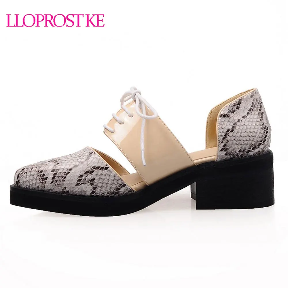 

Lloprost ke Neutral Style Mix-colors Women Pumps Pointed Toe Lace Up Casual Shoes Woman Square Heels Ladies SHoes Size 48 MY696