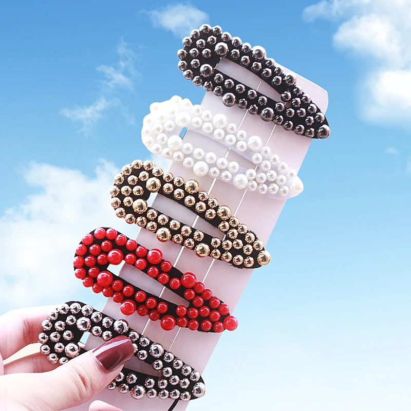 

Vintage rivets Pearl Big Hairpins Fashionable Big Hair Clips For Women Hair Girl Accessory Clip Metal Headband 2019 New