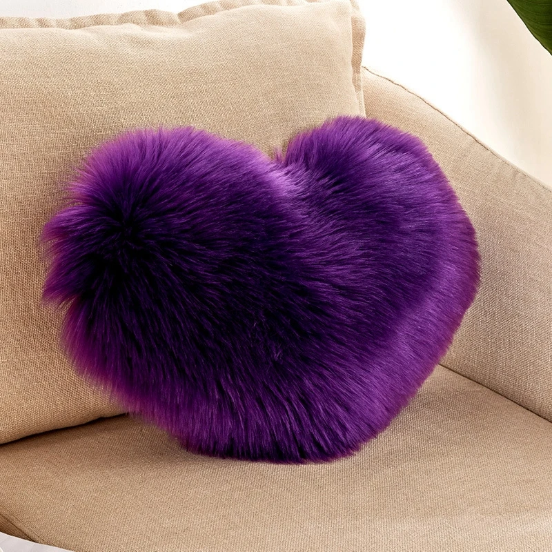 Fluffy Soft Plush Throw Pillow Covers Sofa Car Decor Shaggy Cushion Cover Heart Shaped Faux Wool Fur Decorative Pillows Case