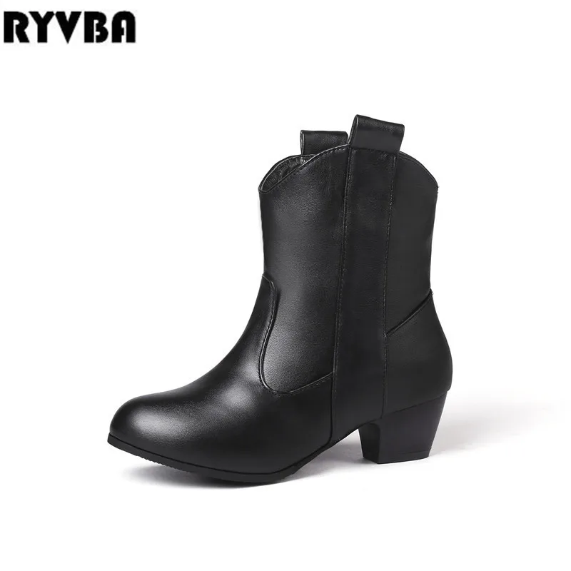 

RYVBA women ankle boots womens sexy autumn winter 4.5cm mid heels boots 2019 woman ladies black warm plush round toe work shoes