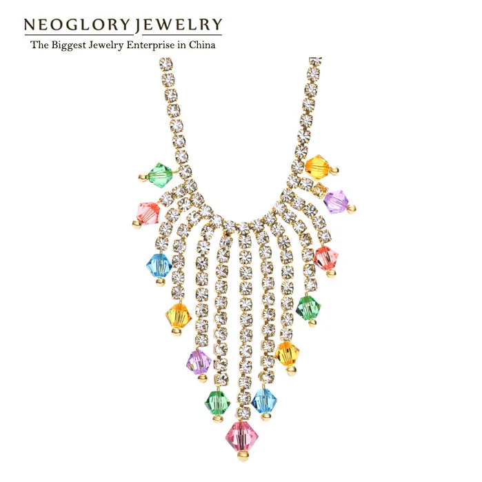 

Neoglory Czech Rhinestone Auatria Crystal Light Yellow Gold Color Fashion Chains Necklaces for Girls Jewelry 2020 New Party Gift