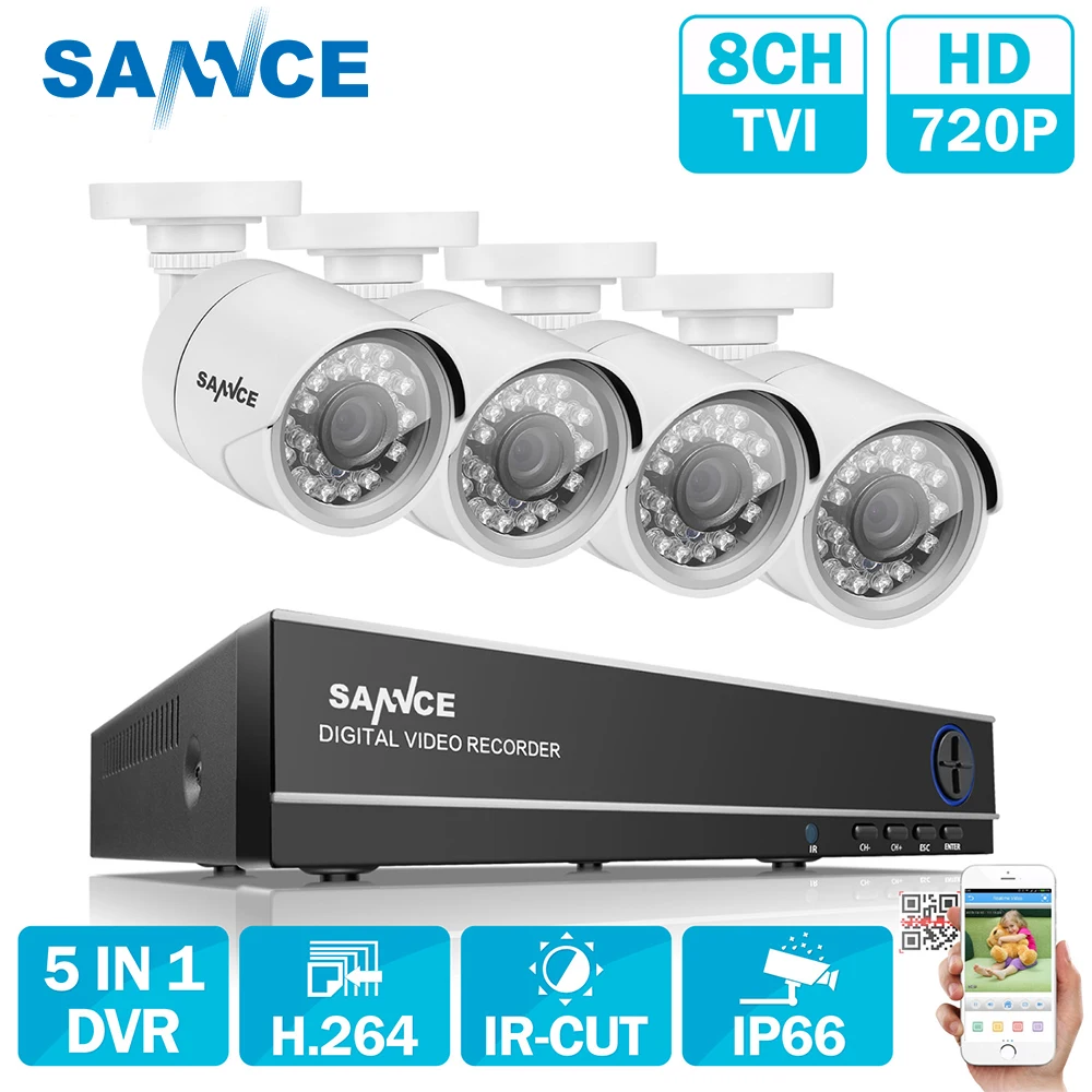 Камера Наружного видеонаблюдения SANNCE 8 каналов 720 P AHD DVR 4 шт. 1200TVL ИК ночное видение