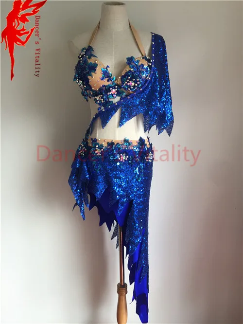 

Belly dance clothes gilrs luxury crystal bra top and short skirt salsa dance clothing suit B/C cup ballroom latin dance set