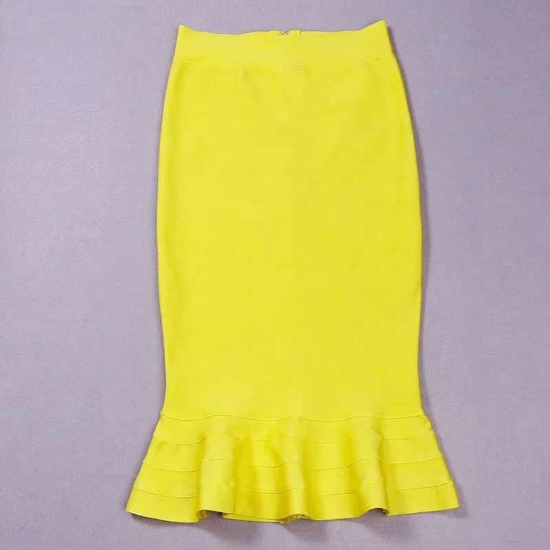 yellow 2020 new fashion sexy women's knee length high waist rayon hl fishtail mermaid bandage skirt skorts for women