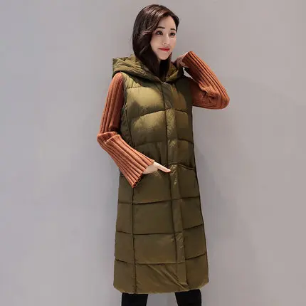 Kmeram, женский зимний жилет, Женская длинная куртка-жилет без рукавов с капюшоном, хлопковый тонкий жилет, теплый Chaleco Mujer HH327