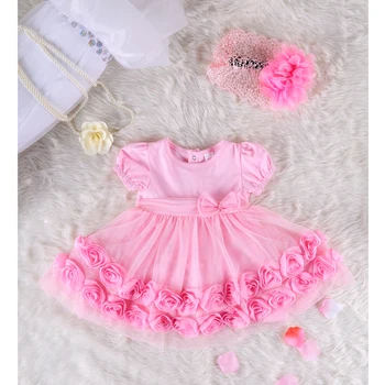 

2016 baby girl clothes rose style summer dress, baby pink rose princess dress baby 100% cotton birthday dress