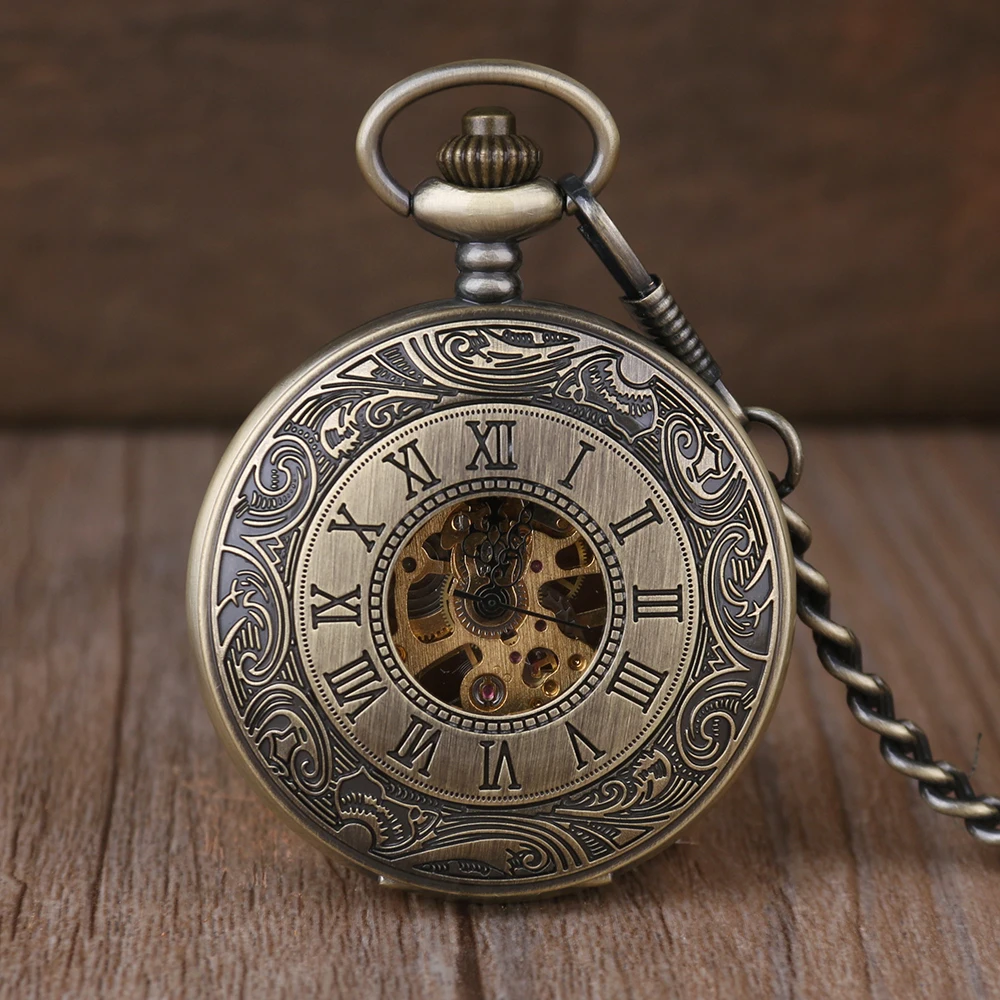Vintage Roman Style Hand Wind Mechanical Pocket Watch Luminous Dial Men