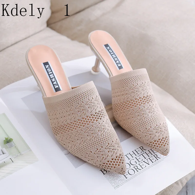 Candy-colored slippers summer new pointed Knit with high heels slippers Female sandals Sandalias femenina Women Shoes