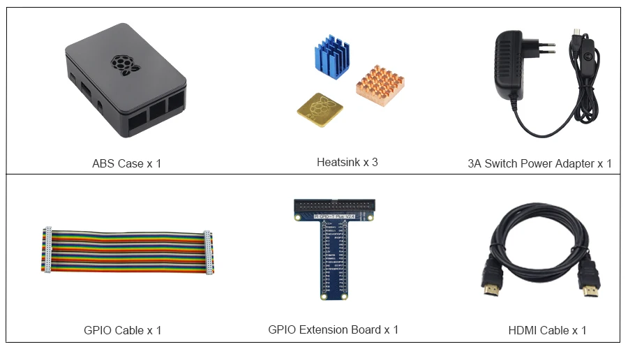 Raspberry Pi 3 Model B+ Plus ABS Чехол комплект+ sd-карта 16 32 ГБ+ адаптер питания 3A+ радиаторы+ кабель HDMI+ 40pin GPIO кабель платы