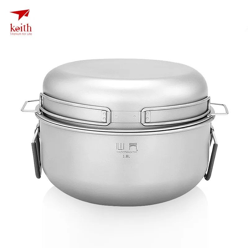 

Keith Titanium Pot Outdoor Camping Cookware Cooking Steam Pot Set Food Steamer Drawer Fry Pan For Fire Induction cooker