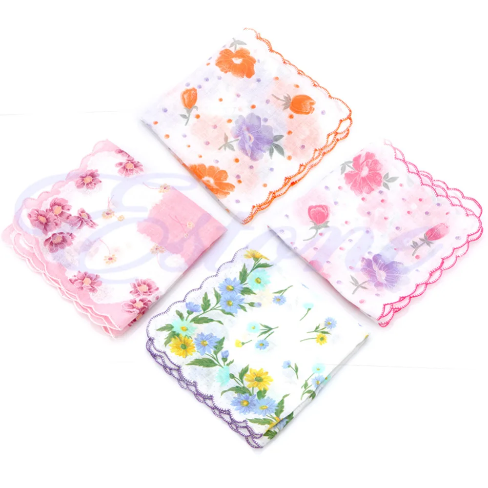  2018  M89C10Pcs/Set Floral Handkerchief 100% Cotton Made Soft Design Suitable for Any Age