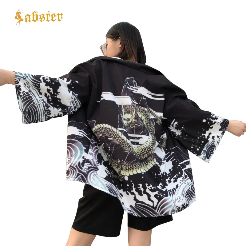 

Harajuku Summer Women Japanese Style Clause Loose Cardigan Blouse Female Fashion Oversized Women Shirt Dragon Print Shirts