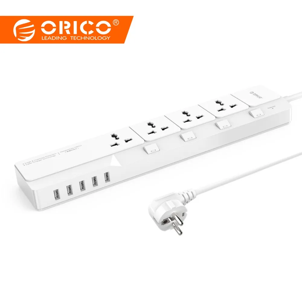 

ORICO Smart USB Power Strip Home Office Surge Protector 4 AC Power Sockets with 5 USB Charger Ports 1.5M Cable EU/US/UK Plug