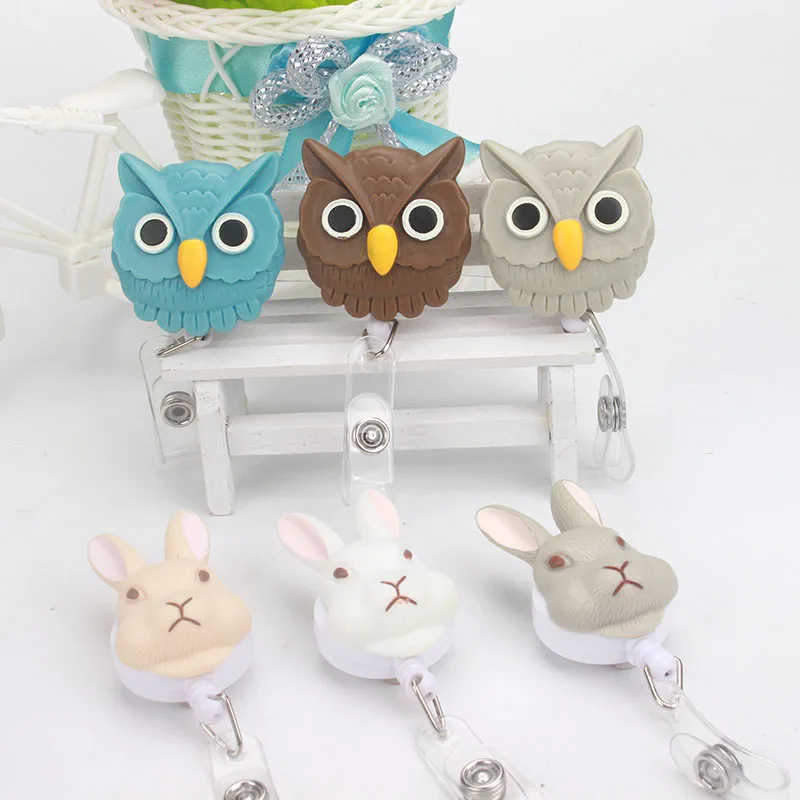 

2018 New Large Resin Owl Rabbit Nurse Retractable Badge Reel Pull ID Card Badge Holder Belt Clip Hospital School Office K161