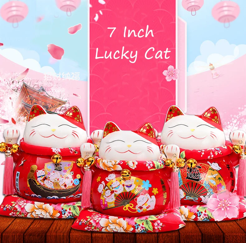 7 дюймов Maneki-Neko керамические китайские счастливые кошки манящие Фортуны кошки статуэтки счастливый Шарм копилка украшения дома