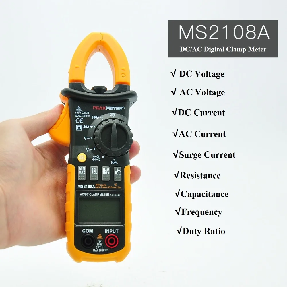  PEAKMETER MS2108A Multimeter Clamp meter Digital Resistance DC AC Voltage Current LED display - 32690048155