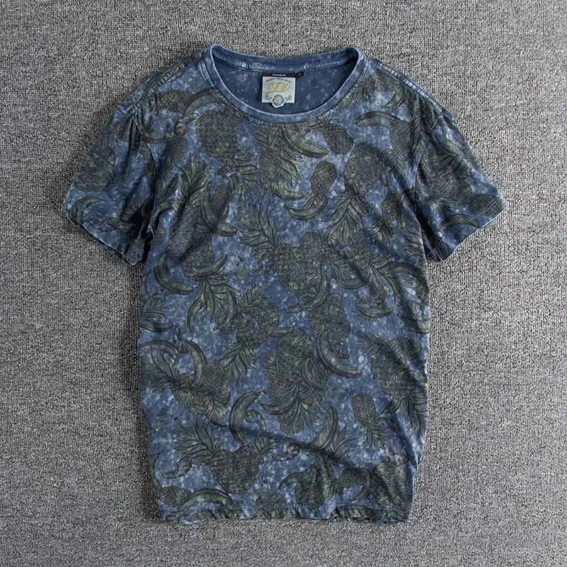 

2019 Summer new European and American beach print T-shirt men's leisure short sleeve shirts plus size tops T for promotion