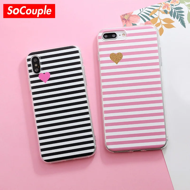 

SoCouple Case For iphone X Xs max XR Case Cartoon Love Heart Pattern Silicone TPU Phone Case For iphone 7 8 6 6S Plus X