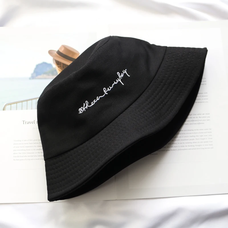 

women spring summer cotton foldable outside travel sunscreen adult panama word embroidery flat cap bucket hats solid color