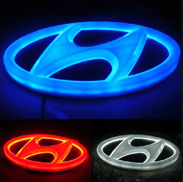 14.5cm X 7.25cm Car Logo Light Led Auto Emblem Logo Lamp 4d For Hyundai