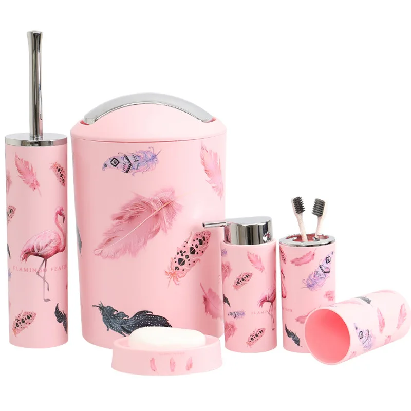 Nordic 6pcs/set Printing Bathroom Accessory Set Lotion Dispenser Toothbrush Holder Tumbler Cup Soap Dish Toilet Brush Trash Can Nordic 6pcs/set Printing Bathroom Accessory Set Lotion Dispenser Toothbrush Holder Tumbler Cup Soap Dish Toilet Brush Trash Can