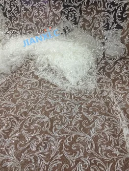 

David-112958 shinning glued glitter african guipure lace fabric embroidery mesh tulle lace fabric for wedding dress