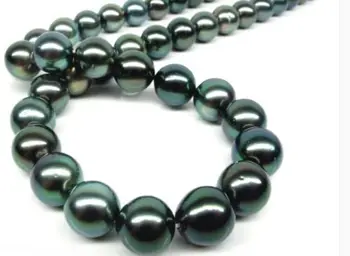 

women gift 17INCH GOLD CLASP flawless light AAAA 12-13mm real genuine black peacock blue green round pearl necklace