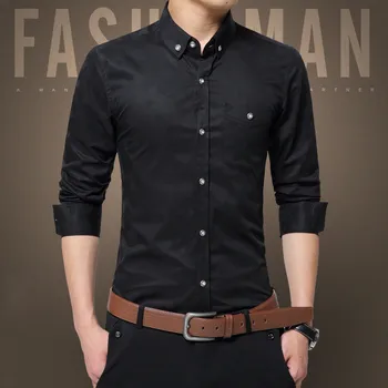 

2019 Spring Business Casual Shirt Thin Young Men's Long Sleeve Joker Slim Shirt Men's Solid Color Top More Size M-5XL