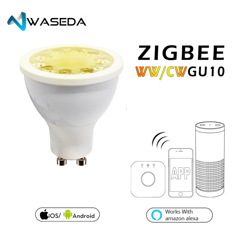 WASEDA zigbee ww/cw dimmer GU10 bulb LED spotlight 5W ZLL smart APP controll AC100-240V Color temperature zigbee led bulb
