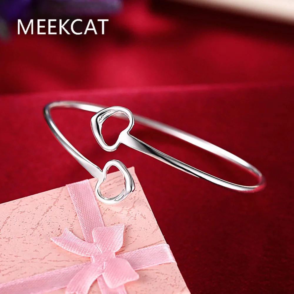 Double Heart Bangle cuff Bracelet Famous Brand Design Cuff Bracelets & Bangle European Simple