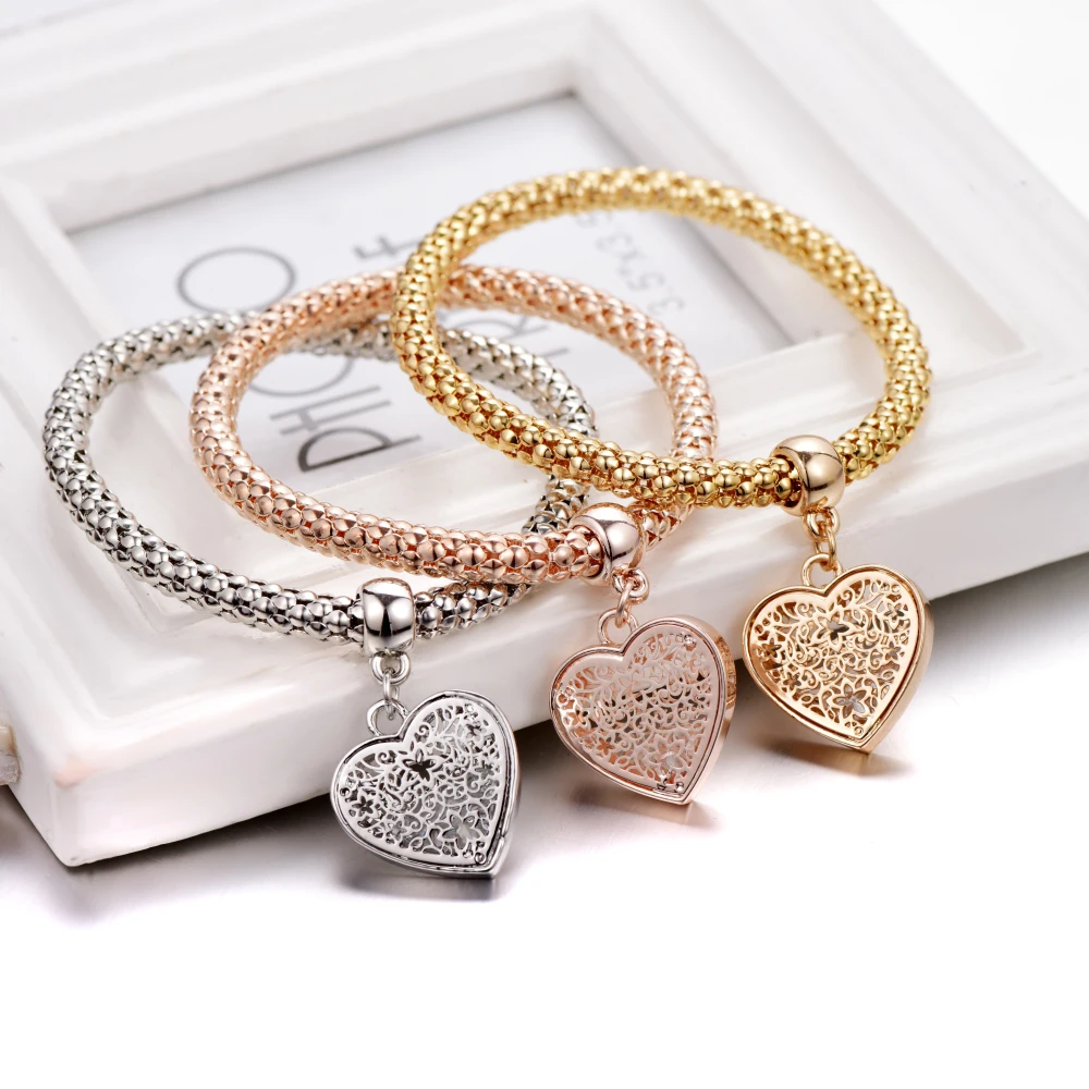 Handmade Love Heart Charm Bracelets For Women Couple Gold Crystal charm Bracelets & Bangles Beautiful Jewelry B146