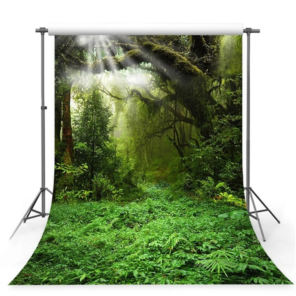 5X10FT-Children Green Forest Brick Wall Photography Backdrops Props Sunshine Photo Studio Background