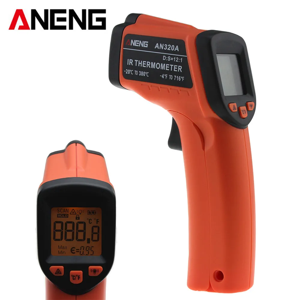 

ANENG AN320A Laser LCD Digital Thermometer Non-Contact IR Infrared Thermometer Temperature Meter Gun Point Measuring Tools