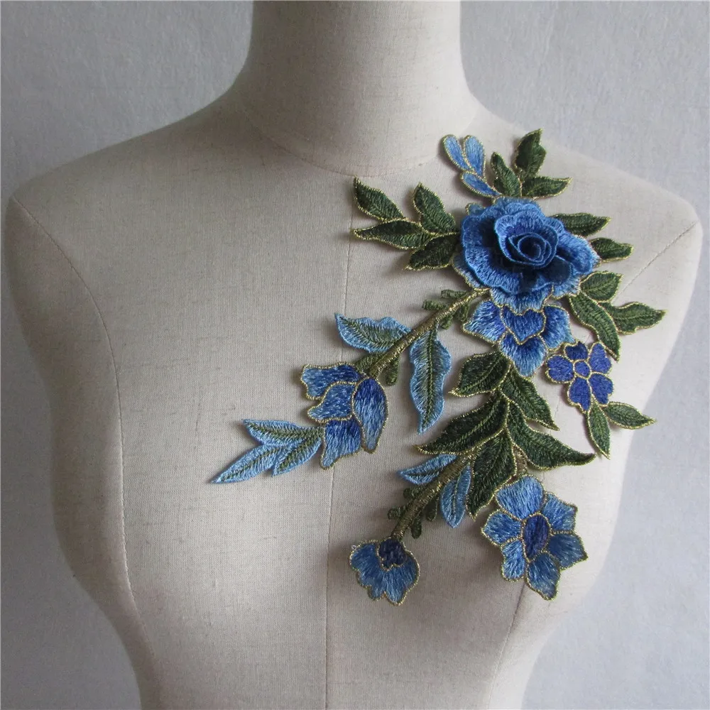 

Beautiful Blue Rose Flower Lace Fabric Embroidery Lace Collar Sewing Lace Applique DIY Neckline Clothing Decoration Scrapbooking