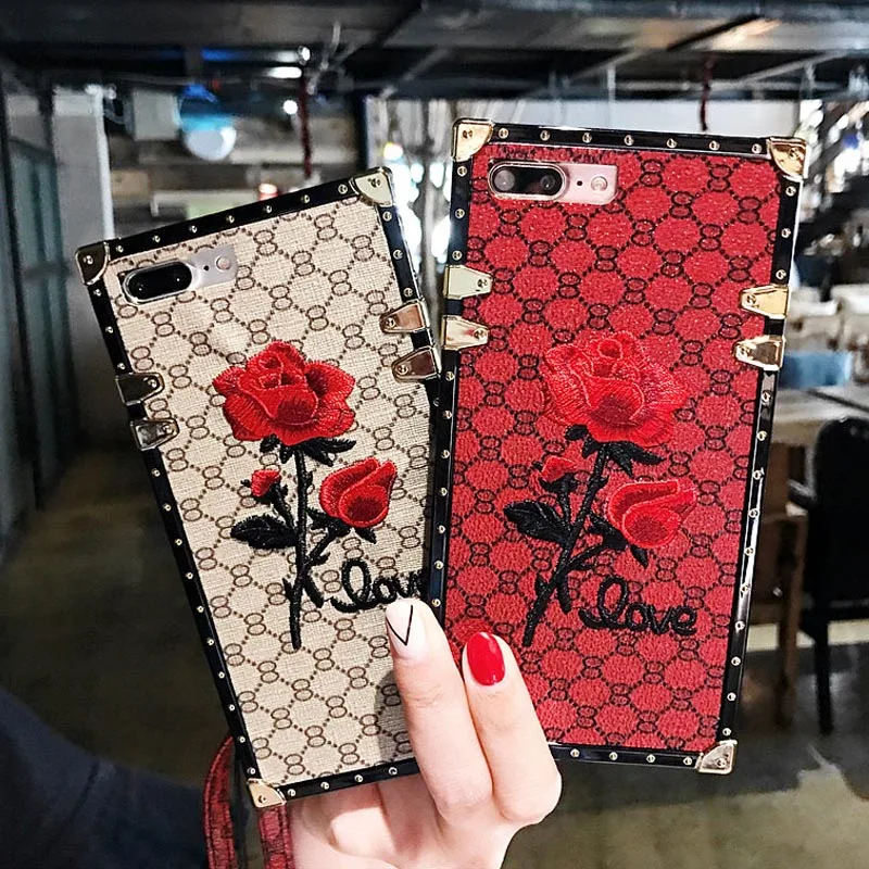 

Phone Case for Samsung S10 Plus S8 S9 Note 10 PRO 9 8 Square Rose Flower Cover for iPhone XS Max X XR 11 PRO MAX 6 6S 7 8 Plus