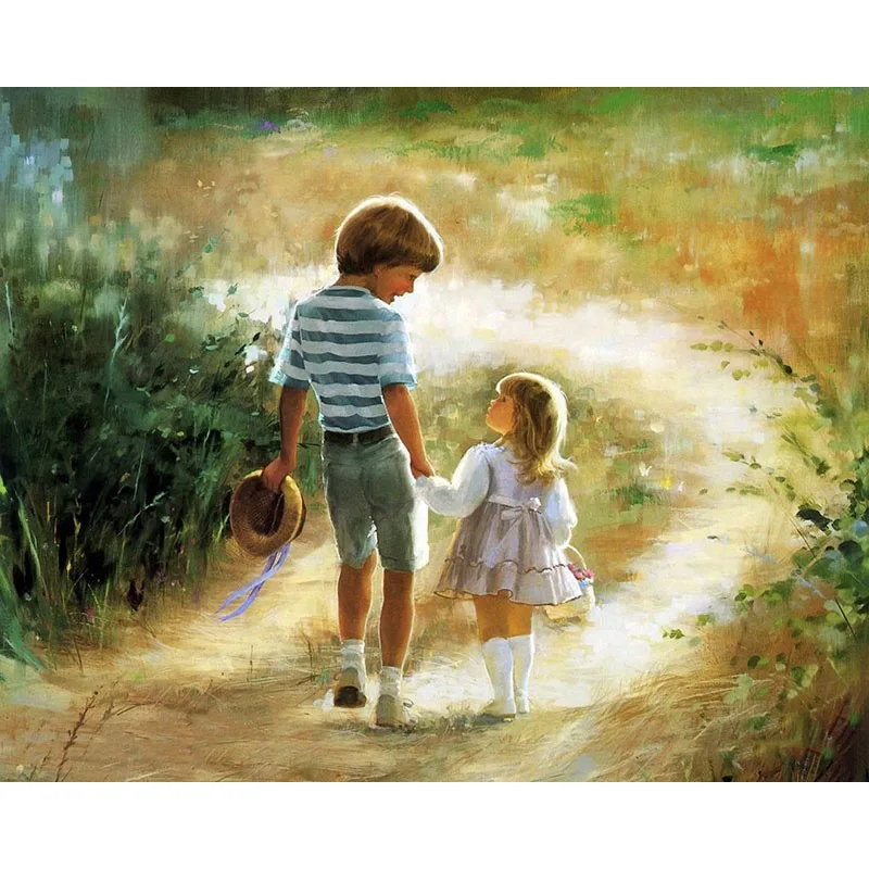 

ArtSailing picture by numbers Lovely Brother And Sister Painting by numbers on canvas home decoration Poster with frame np-214